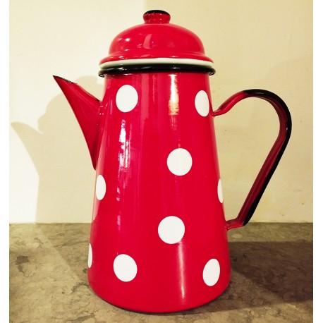 CAFETIERE ROUGE A POIS BLANCS 